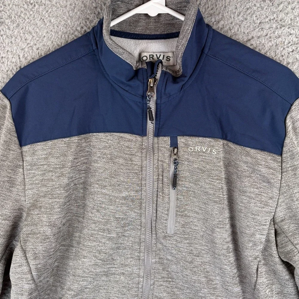 Orvis Mens 1/4 Zip Hybrid‎ Fleece Medium Navy Gray Outdoor Pullover Sweater